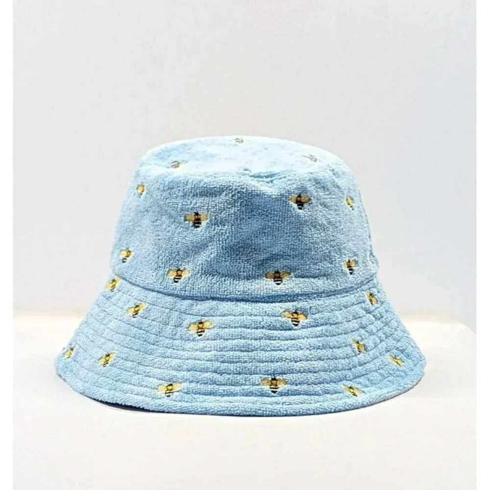 Jocelyn Women's The Bali Bumblebee Bucket Hat Light Blue O/S (MSRP $75)